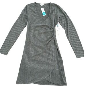 Nine Britton Green Ribbed Knit Long Sleeve Ruched‎ Wrap Dress Size Small